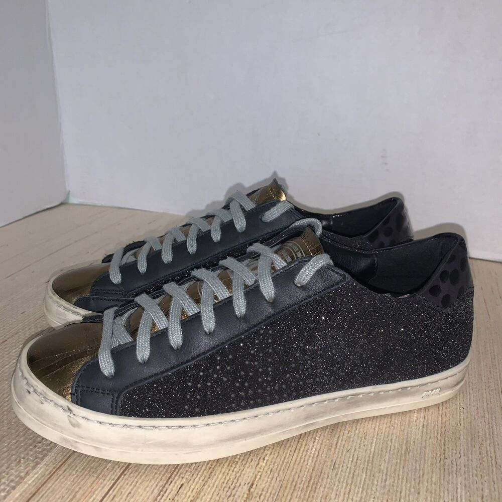 P448 John Glitter Black/Gold Low Top Sneakers Women’s US 7.5 Preppy Casual EU 38 - Picture 2 of 16